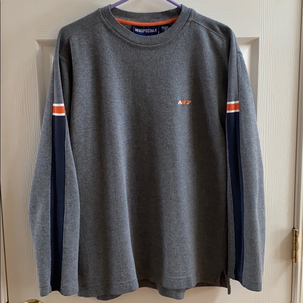 Aeropostale Long Sleeve Ribbed Shirt Gray Size S
